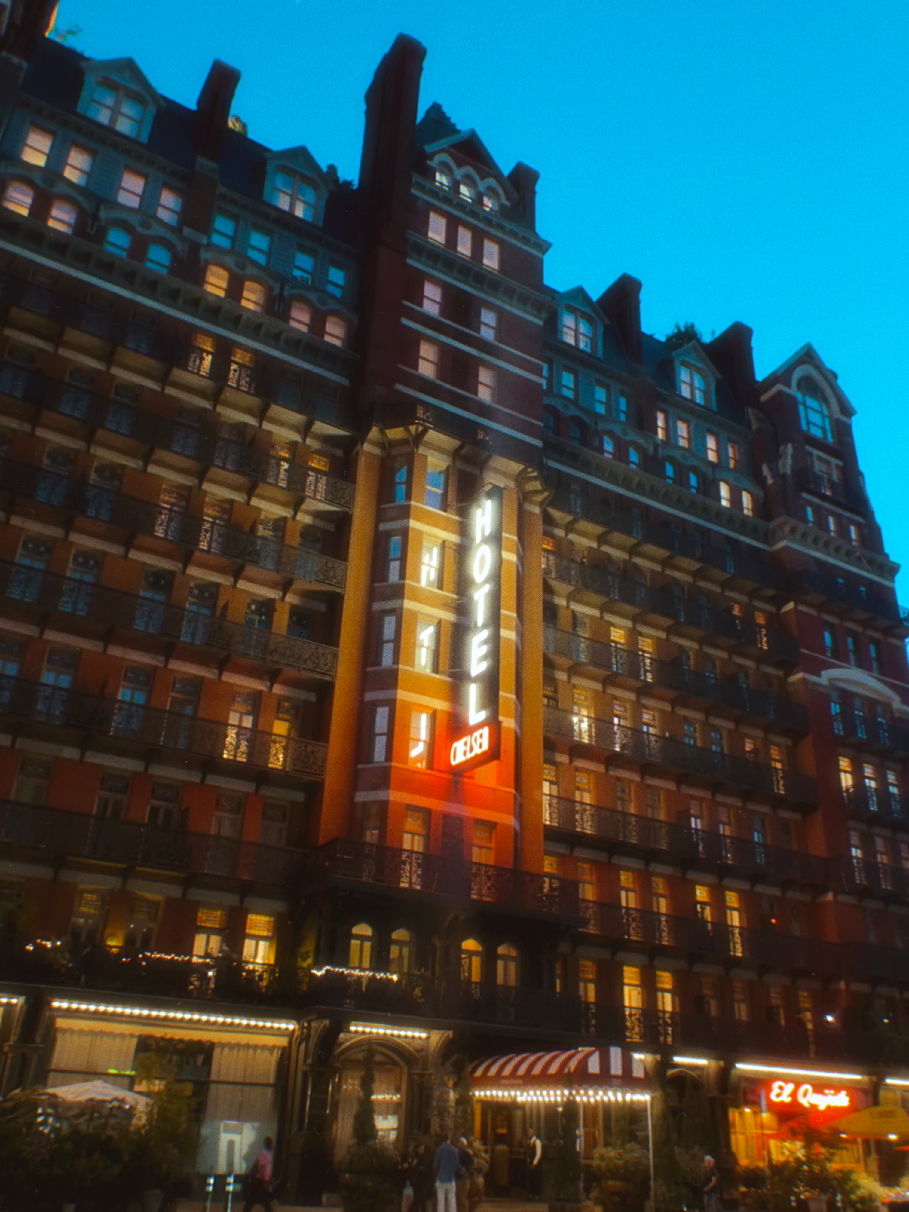 the Chelsea Hotel at night